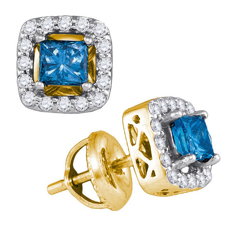 10kt Yellow Gold Womens Princess Blue Colored Diamond Stud Earrings 3/4 Cttw 86547 - shirin-diamonds