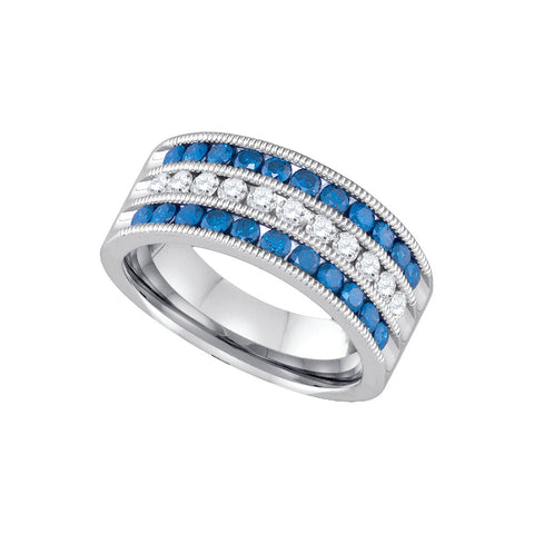 10kt White Gold Womens Round Blue Colored Diamond Milgrain Striped Band Ring 1.00 Cttw 86575 - shirin-diamonds