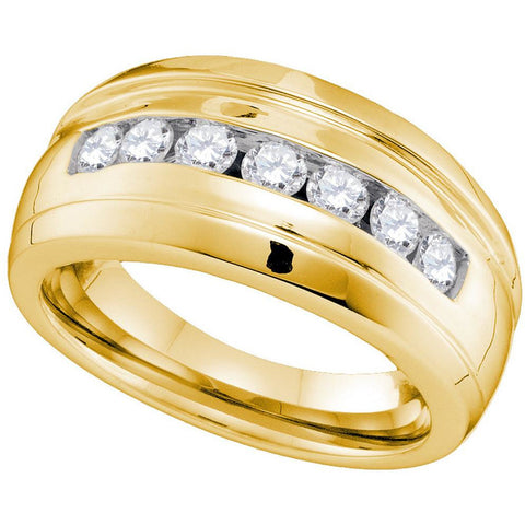 10kt Yellow Gold Mens Round Channel-set Diamond Ridged Wedding Band Ring 3/4 Cttw 86591 - shirin-diamonds