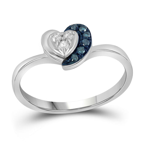 Sterling Silver Womens Round Blue Colored Diamond Small Simple Heart Ring 1/8 Cttw 86602 - shirin-diamonds
