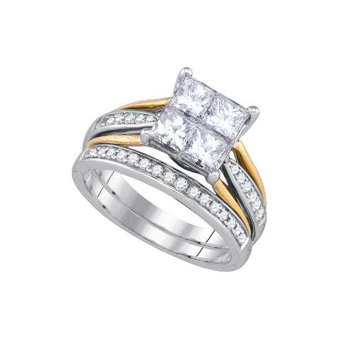 14k White Gold Womens Princess Diamond 2-tone Bridal Wedding Engagement Ring Band Set 2.00 Cttw 86708 - shirin-diamonds
