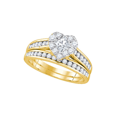14kt Yellow Gold Princess Diamond Heart Bridal Wedding Engagement Ring Band Set 1-1/4 Cttw 86819 - shirin-diamonds