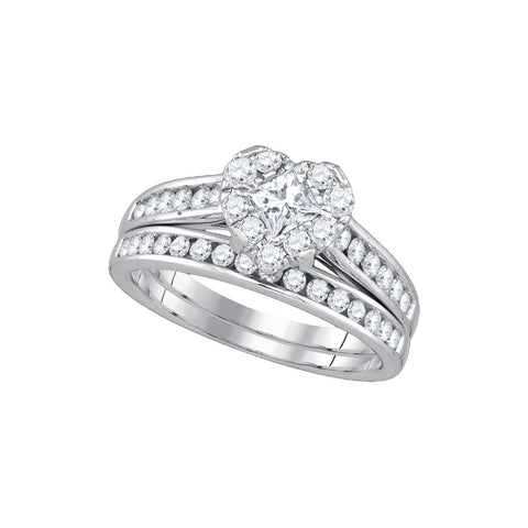 14kt White Gold Princess Diamond Heart Bridal Wedding Engagement Ring Band Set 1-1/4 Cttw 86820 - shirin-diamonds