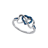 10kt White Gold Womens Round Blue Colored Diamond Triple Trinity Heart Ring 1/10 Cttw 86976 - shirin-diamonds