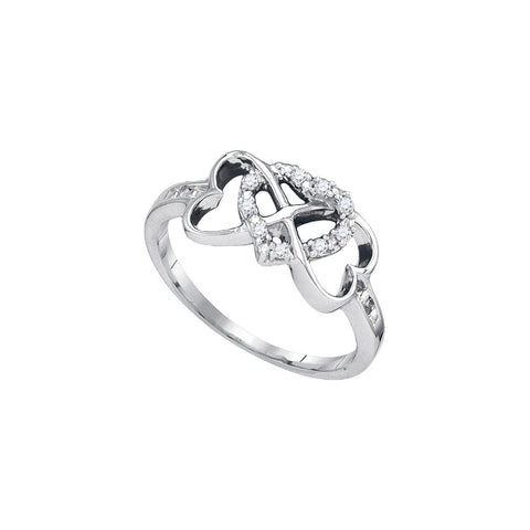 Sterling Silver Womens Round Diamond Triple Heart Love Ring 1/10 Cttw 86981 - shirin-diamonds