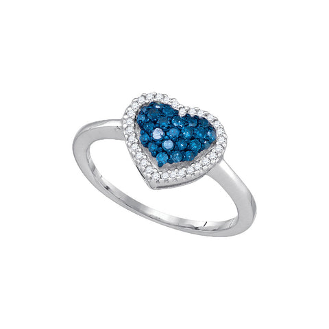 10k White Gold Womens Blue Colored Diamond Heart Love Cluster Anniversary Ring 1/3 Cttw 87002 - shirin-diamonds