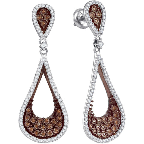 10kt White Gold Womens Round Cognac-brown Colored Diamond Teardrop Dangle Earrings 1.00 Cttw 87065 - shirin-diamonds