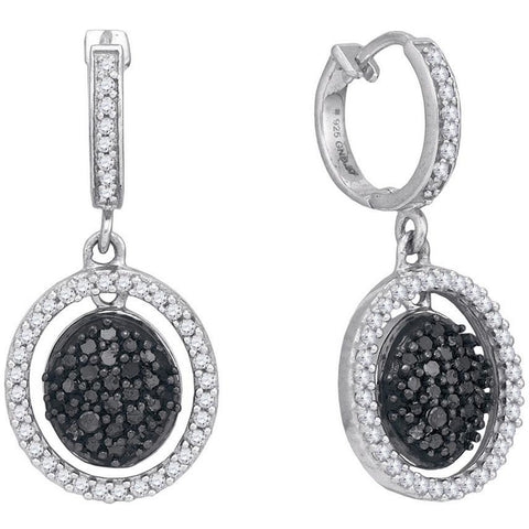 10kt White Gold Womens Round Black Colored Diamond Oval Frame Dangle Earrings 3/4 Cttw 87071 - shirin-diamonds