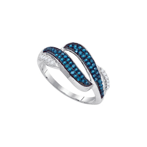 10kt White Gold Womens Round Blue Colored Diamond Bypass Double Row Band 1/3 Cttw 87133 - shirin-diamonds