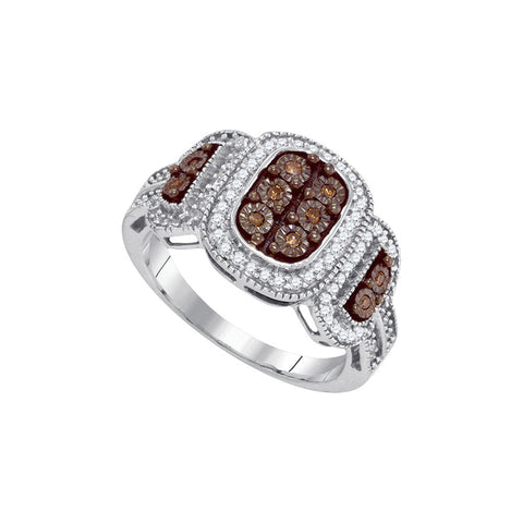 10kt White Gold Womens Round Cognac-brown Colored Diamond Cluster Ring 1/3 Cttw 87164 - shirin-diamonds