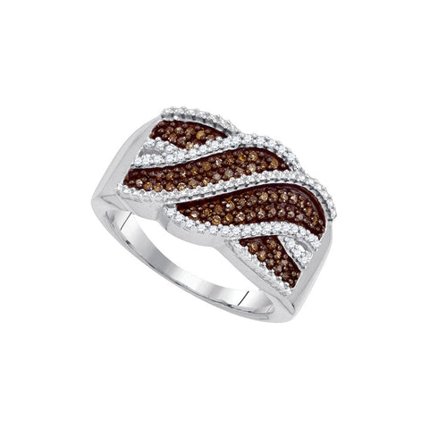 10kt White Gold Womens Round Cognac-brown Colored Diamond Crossover Band 1/3 Cttw 87194 - shirin-diamonds