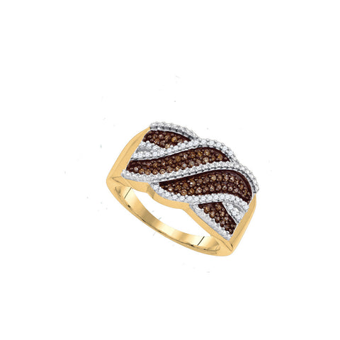 10kt Yellow Gold Womens Round Cognac-brown Colored Diamond Crossover Band 1/3 Cttw 87361 - shirin-diamonds