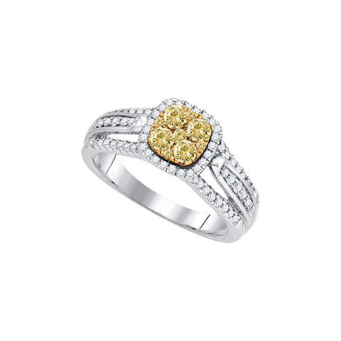14kt White Gold Womens Round Yellow Diamond Cluster Bridal Wedding Engagement Ring 3/4 Cttw 87884 - shirin-diamonds