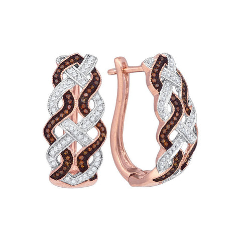 10kt Rose Gold Womens Round Red Colored Diamond Hoop Earrings 3/8 Cttw 88330 - shirin-diamonds