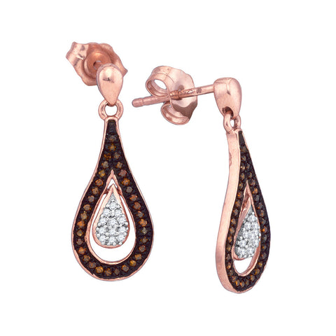 10kt Rose Gold Womens Round Red Colored Diamond Teardrop Dangle Earrings 1/5 Cttw 88355 - shirin-diamonds