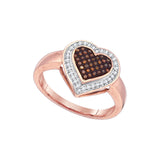 10kt Rose Gold Womens Round Red Colored Diamond Halo Heart Cluster Ring 1/5 Cttw 88364 - shirin-diamonds