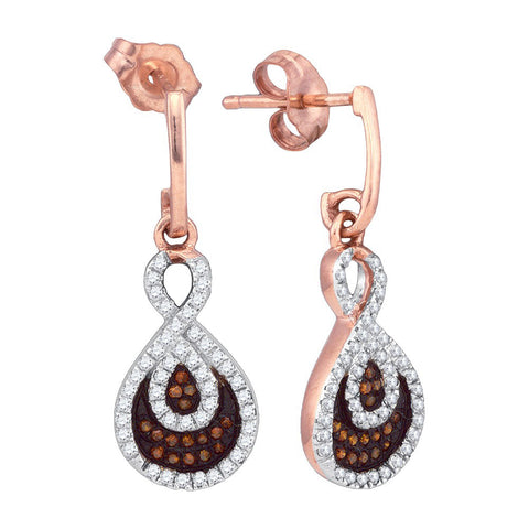 10kt Rose Gold Womens Round Red Colored Diamond Teardrop Dangle Earrings 3/8 Cttw 88373 - shirin-diamonds