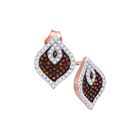 10kt Rose Gold Womens Round Red Colored Diamond Stud Cluster Spade Earrings 3/8 Cttw 88404 - shirin-diamonds