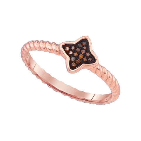 10k Pink Rose Gold Red Colored Diamond Cluster Womens Unique Small Ring 1/20 Cttw 88410 - shirin-diamonds