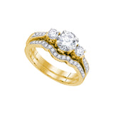 14kt Yellow Gold Womens Diamond 3-stone Bridal Wedding Engagement Ring Band Set 1.00 Cttw 88499 - shirin-diamonds