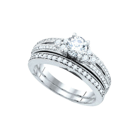 14kt White Gold Womens Round Diamond Bridal Wedding Engagement Ring Band Set 1.00 Cttw 88516 - shirin-diamonds