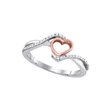 10k White Gold Diamond 2-tone Pink Rose-tone Womens Teen Slender Heart Love Ring 1/12 Cttw 88572 - shirin-diamonds