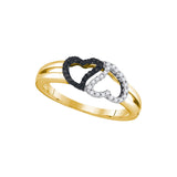 10kt Yellow Gold Womens Round Black Colored Diamond Heart Love Ring 1/6 Cttw 88573 - shirin-diamonds