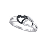 10kt White Gold Womens Round Black Colored Diamond Heart Love Ring 1/6 Cttw 88574 - shirin-diamonds