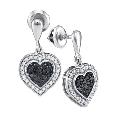 10kt White Gold Womens Round Black Colored Diamond Heart Frame Dangle Earrings 1/2 Cttw 88830 - shirin-diamonds