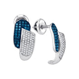 10kt White Gold Womens Round Blue Colored Diamond J Half Hoop Earrings 1/2 Cttw 88881 - shirin-diamonds