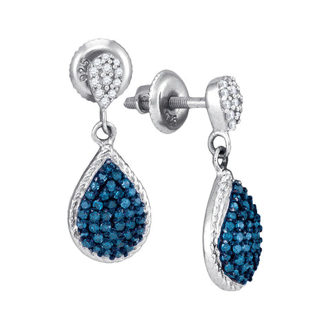 10kt White Gold Womens Round Blue Colored Diamond Teardrop Dangle Earrings 1/2 Cttw 88896 - shirin-diamonds
