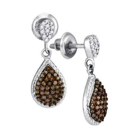 10kt White Gold Womens Round Cognac-brown Colored Diamond Teardrop Dangle Earrings 1/2 Cttw 88897 - shirin-diamonds