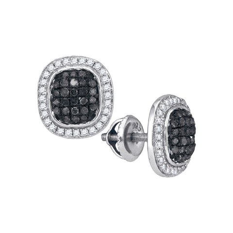 10kt White Gold Womens Round Black Colored Diamond Square Frame Cluster Earrings 1/2 Cttw 88913 - shirin-diamonds