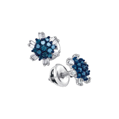 10kt White Gold Womens Round Blue Colored Diamond Cluster Screwback Earrings 1/2 Cttw 88949 - shirin-diamonds