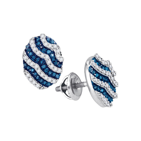 10kt White Gold Womens Round Blue Colored Diamond Oval Stripe Cluster Earrings 3/8 Cttw 88990 - shirin-diamonds