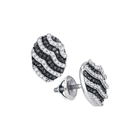 10kt White Gold Womens Round Black Colored Diamond Oval Stripe Cluster Earrings 3/8 Cttw 88997 - shirin-diamonds