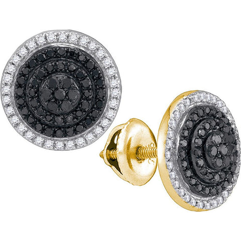 10kt Yellow Gold Womens Round Black Colored Diamond Concentric Circle Layered Cluster Earrings 1/2 Cttw 89011 - shirin-diamonds