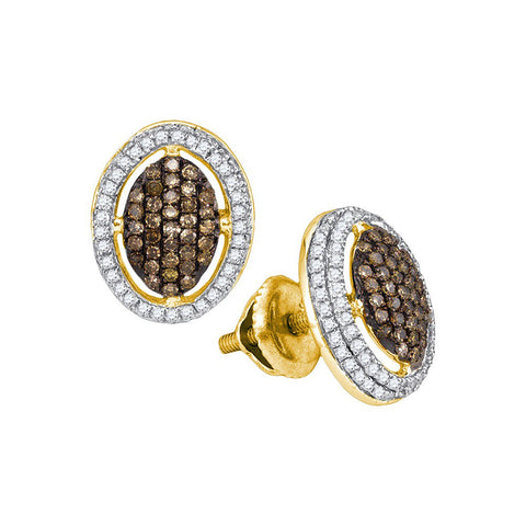 10kt Yellow Gold Womens Round Cognac-brown Colored Diamond Oval Cluster Earrings 1/2 Cttw 89035 - shirin-diamonds