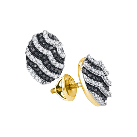10kt Yellow Gold Womens Round Black Colored Diamond Oval Stripe Cluster Earrings 3/8 Cttw 89126 - shirin-diamonds