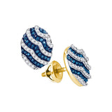 10kt Yellow Gold Womens Round Blue Colored Diamond Oval Stripe Cluster Earrings 3/8 Cttw 89131 - shirin-diamonds