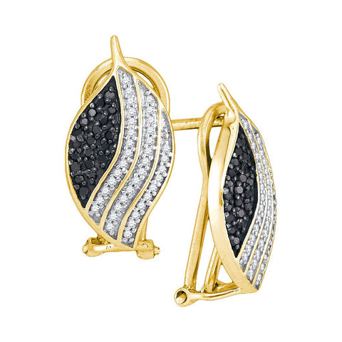 10kt Yellow Gold Womens Round Black Colored Diamond Oval Stripe Cluster Earrings 3/8 Cttw 89169 - shirin-diamonds