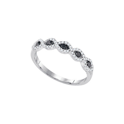10kt White Gold Womens Round Black Colored Diamond Band Ring 1/3 Cttw 89218 - shirin-diamonds