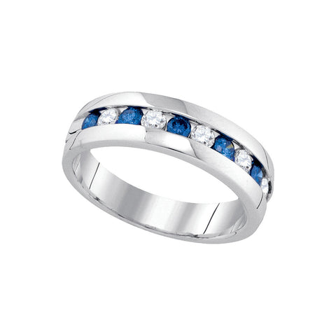 10kt White Gold Womens Round Blue Colored Diamond Band Wedding Anniversary Ring 1.00 Cttw 89292 - shirin-diamonds