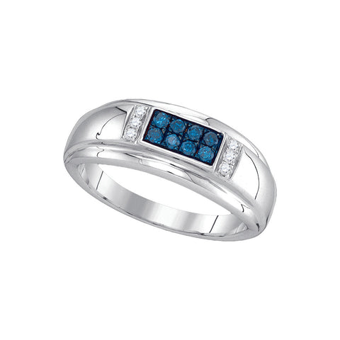 10kt White Gold Mens Round Blue Colored Diamond Band Ring 1/3 Cttw 89354 - shirin-diamonds