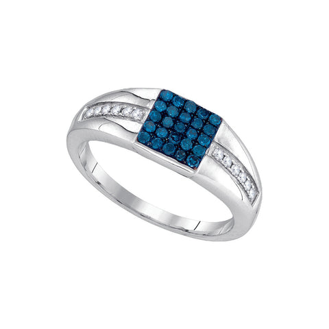 10kt White Gold Mens Round Blue Colored Diamond Square Cluster Ring 1/2 Cttw 89358 - shirin-diamonds