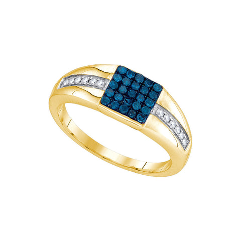 10kt Yellow Gold Mens Round Blue Colored Diamond Square Cluster Ring 1/2 Cttw 89359 - shirin-diamonds