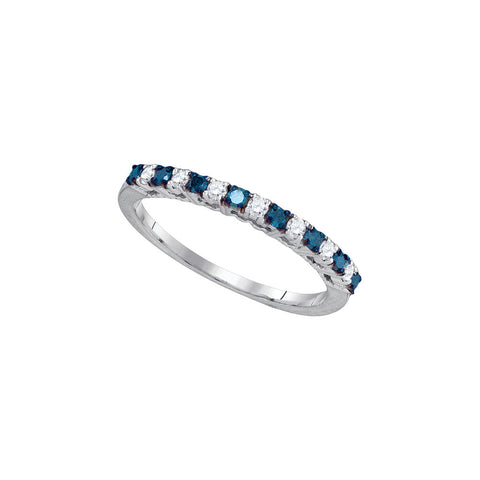 10kt White Gold Womens Round Blue Colored Diamond Band Ring 1/4 Cttw 89528 - shirin-diamonds