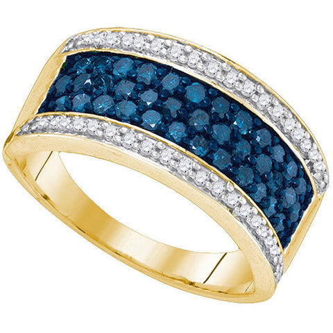 10kt Yellow Gold Womens Round Blue Colored Diamond Triple Stripe Band 1.00 Cttw 89569 - shirin-diamonds