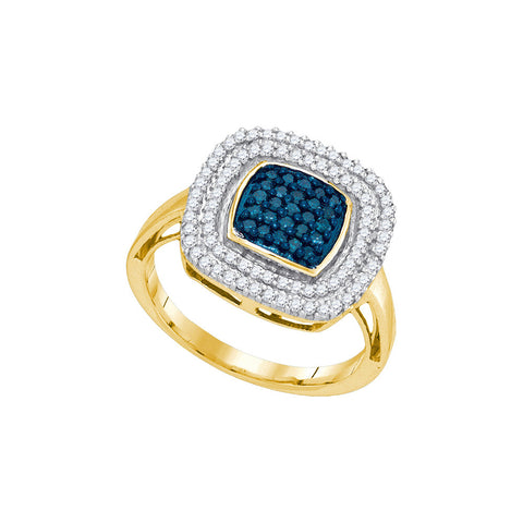 10kt Yellow Gold Womens Round Blue Colored Diamond Square Frame Cluster Ring 1/2 Cttw 89599 - shirin-diamonds