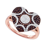 10kt Rose Gold Womens Round Red Colored Diamond Starburst Heart Cluster Ring 1/3 Cttw 89705 - shirin-diamonds
